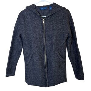 Karen Scott Charcoal Wool Zip-Up Sweater Cardigan Size SP Made In Australia Hood
